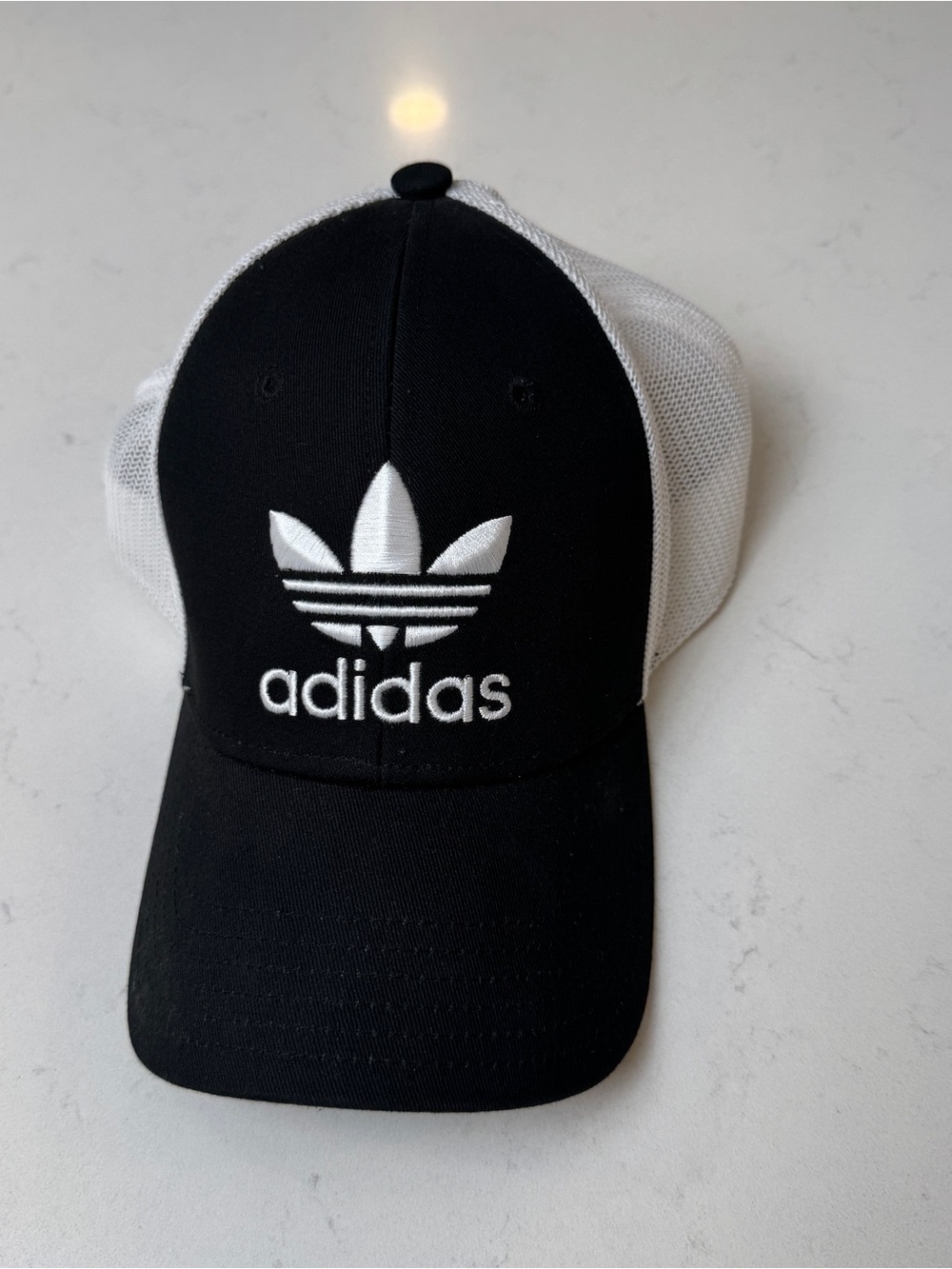 adidas Black and White Trefoil Mesh Trucker Hat